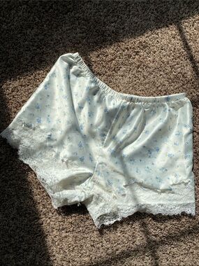 Zoe + Liv White Sleep Shorts with Blue Floral Print